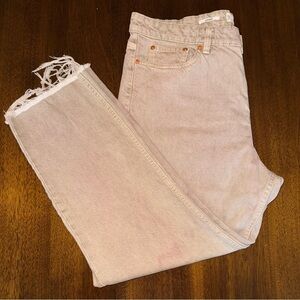 MNG Denim Mango Straight Cropped Distressed Purple Hue Raw Hem Jeans Size 12